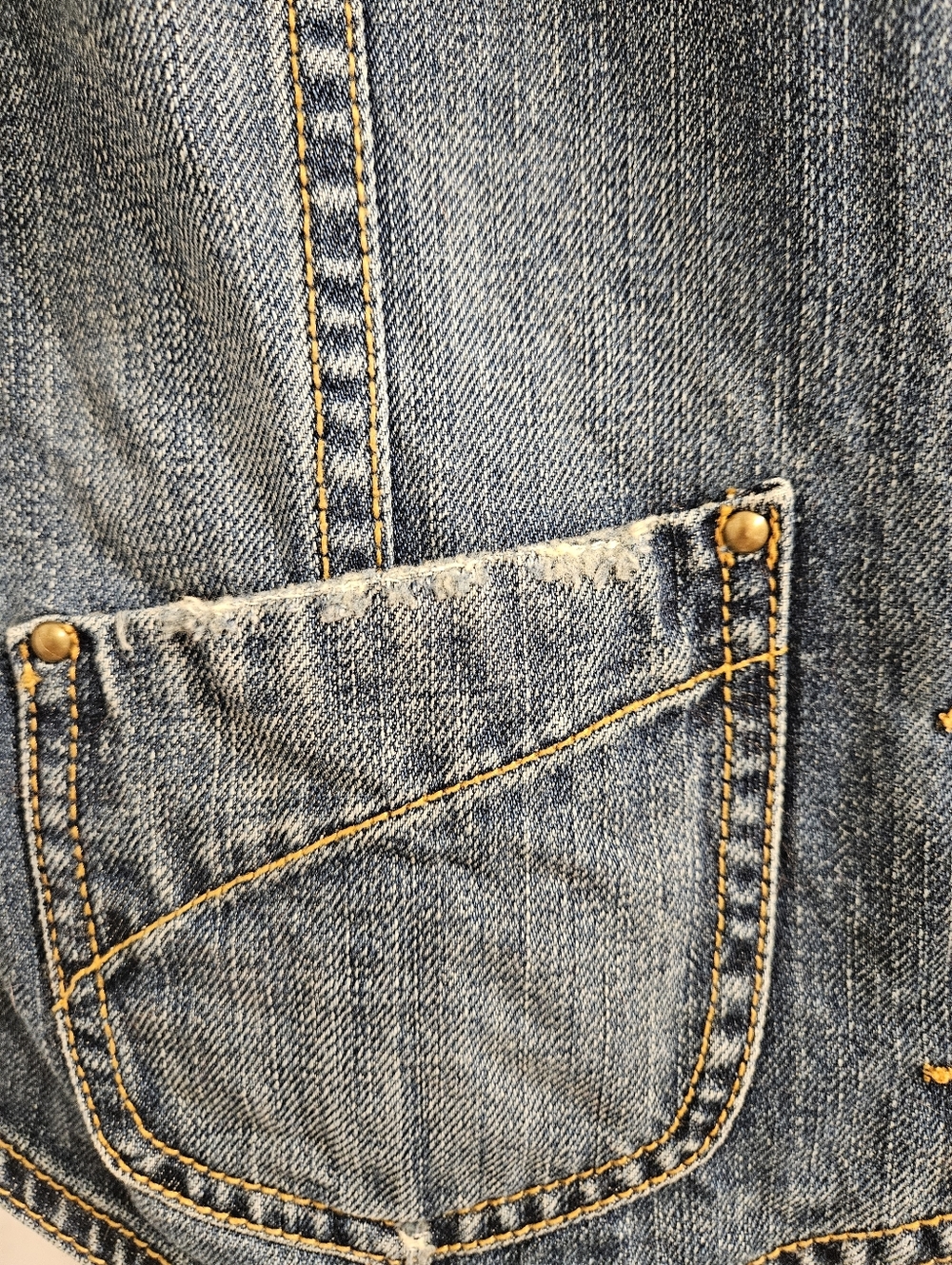 Vintage 2001 Old Navy Blue Denim Vest with Brass Buttons - Picture 3 of 5